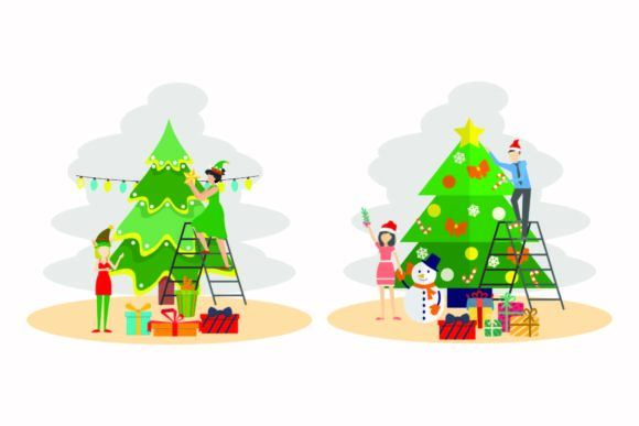 Christmas Light Tree Illustration Set: Perfect for Festive Graphics